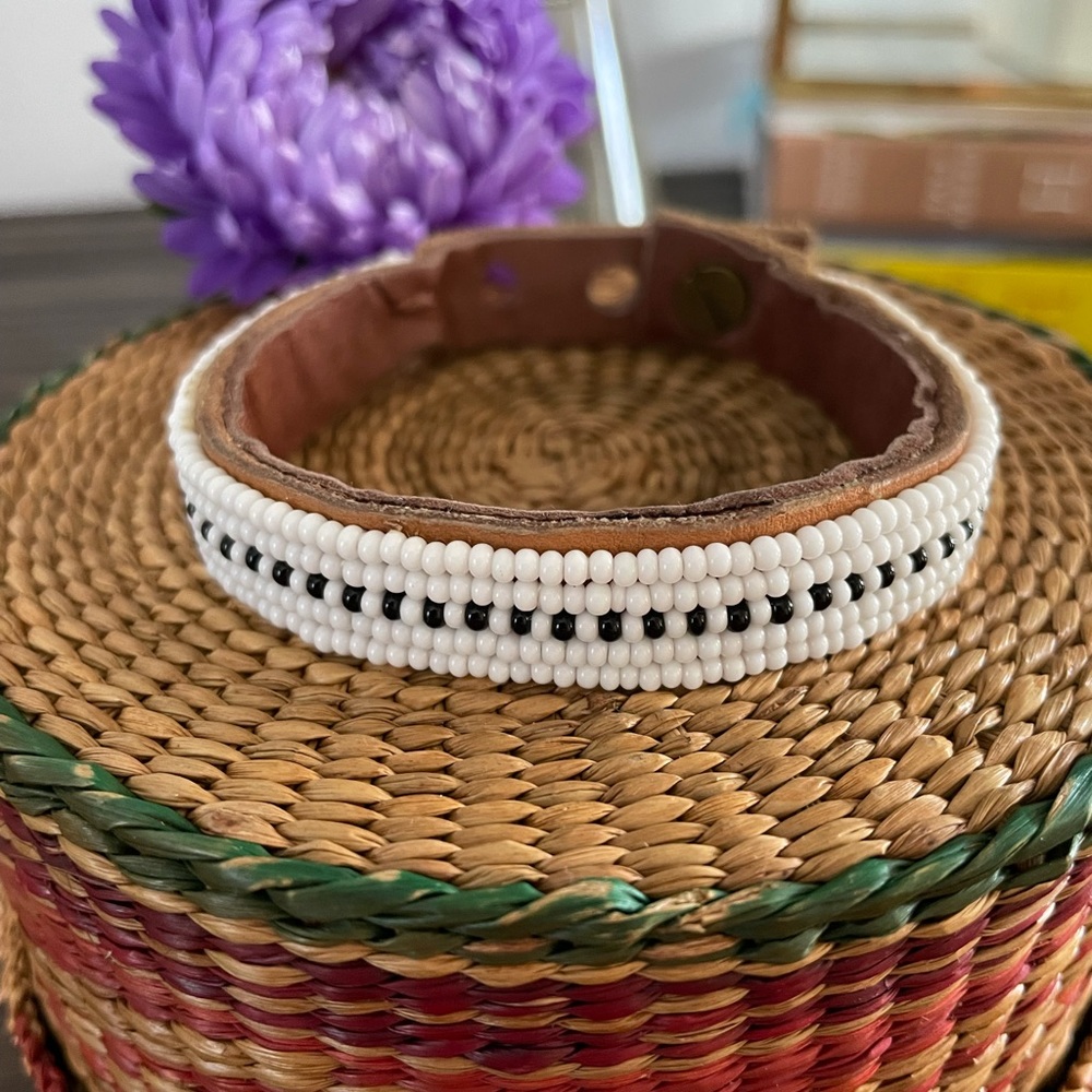 Beaded leather cuff bracelet